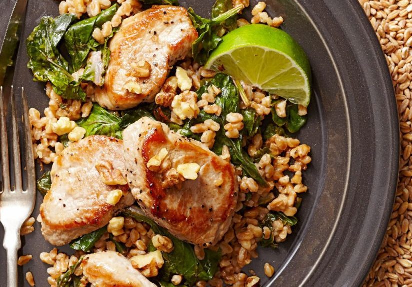 Garlic-Lime Pork with Farro and Kale Recipe