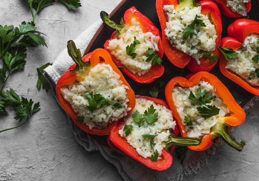 Vegetarian Rice and Cheddar Stuffed Peppers Recipe