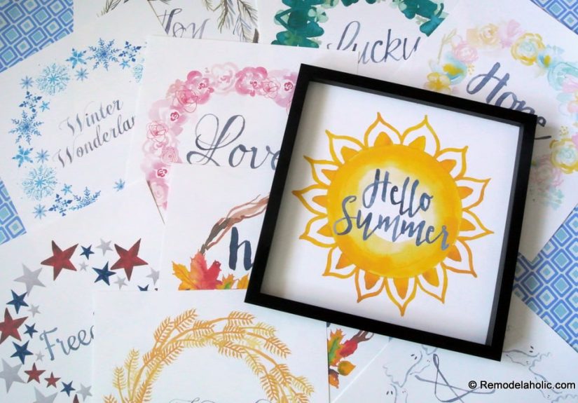 Printable Seasonal Watercolor Art Set for Easy Holiday Decorating